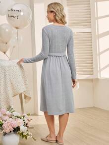 SHEIN Maternity Wrap Front 2-In-1 Long Sleeve Nursing Dress - Grey - View 2