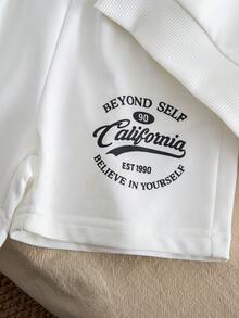 SHEIN Genkimix Kids 2pcs/Set Girls' Round Neck Long Sleeve Sweatshirt And Pants Set, Fashionable Casual Everyday Wear, Spring/Autumn Kids Sweat Set Sweatshirt Set For Girl Two Piece Kids Set Kids Two Piece Set Kids Long Sleeve Summer Sets - White - View 7