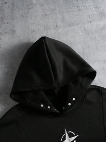 PAVTROS Áo hoodie túi vá thêu thời trang đường phố thường ngày dành cho nam có lớp lót giữ nhiệt, áo hoodie xanh navy thu đông, áo hoodie ngắn, áo hoodie nam, áo hoodie chéo, rộng thùng thình, họa tiết, bạn bè, thay thế, bạn bè, thời trang đường phố, dành cho nam, chạy bộ, hodddie - màu đen - Xem 4