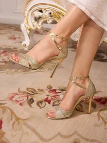 CUCCOO TILAWA Women's Buckle Design Fashion Daily Wear High Heel Sandals Valentine's Day - Champagne - View 4