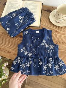SHEIN Bộ 2 món cho bé gái, áo không tay và quần jacquard thêu hoa thời trang, thích hợp cho mùa xuân/hè, ở nhà, ngoài trời, đi nghỉ mát, dự tiệc và mặc hàng ngày. - Nhiều màu - Xem 6