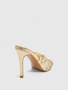 CUCCOO SZL Women's Solid Color Fashion Pointed Toe Versatile Heeled Sandals, Summer For Christmas Valentine's Day Spring Shoes Prom Heels - Gold - View 4