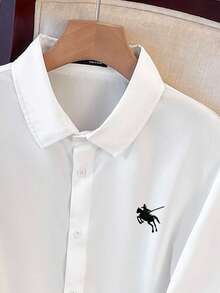 Manfinity Joysei 男士白色刺绣Logo修身短袖衬衫，适合作为礼物送给朋友 - 白色 - 查看 6