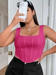 SHEIN EZwear 加大码纯色不对称下摆白色背心 - 玫紅色 - 查看 1