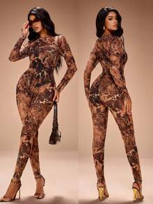 Radiana 女士性感休闲狂野透视网纱动物纹连体衣，豹纹连体衣，猎豹/蛇纹连体衣 - 彩色 - 查看 4