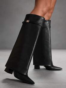 CUCCOO SZL 女士时尚尖头过膝长靴 - 黑色 - 查看 8