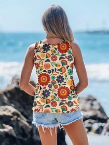 Sylviya Women Floral Print Casual Round Neck Tank Top, Suitable For Spring And Summer - Multicolor - View 2