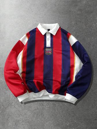 Men's Pullover Sweatshirt, Autumn/Winter, Color Block Logo Print Patchwork Sweatshirt