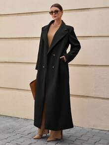 CLARA VERO Women's H-Line Long Lapel Woolen Coat,Jacket,Coats,Winter Clothes,Jackets - Black - View 4