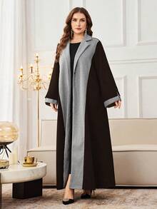 Al Najma Abaya holgada de manga larga con cuello de solapa, estampado de dragón y fénix, adecuada para primavera y otoño, talla grande - Multicolor - Ver 4