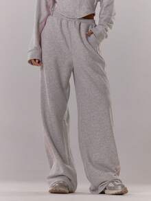MUSERA Pantalones jogger de pierna ancha con costuras laterales de contraste, casuales, para el aeropuerto, ropa de estar en casa, vuelta al colegio, pantalones de chándal de - Gris - Ver 3