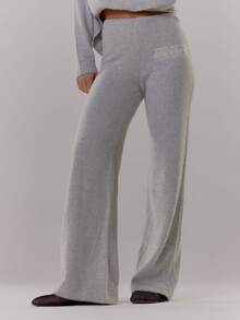 MUSERA 针织阔腿抽绳宽松毛裤，复古乡村风，可爱田园风，返校休闲居家女装，奶油糖色 - 淺灰色 - 查看 2