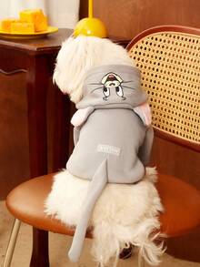 TOM & JERRY X PETSIN 1件大耳朵老鼠印花宠物连帽衫，灰色加厚保暖秋冬宠物服装 - 灰色 - 查看 3