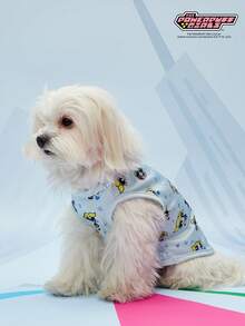 THE POWERPUFF GIRLS X PETSIN 1件可爱大眼女孩花朵情书印花休闲风宠物背心亲肤透气宠物衣服