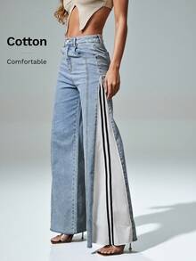 Denimoi 女士简约时尚休闲牛仔裤，适合日常穿着 - 淺色水洗藍 - 查看 1