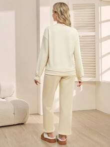 SHEIN Umstandsmode Langarm-Oberteil und Hosen Set, helle Farbe, Herbst/Winter - Aprikosenfarben - Übersicht 2