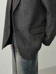 DAZY Men's Herringbone Wool Blend Commuter Blazer, Dark Grey, Spring/Autumn