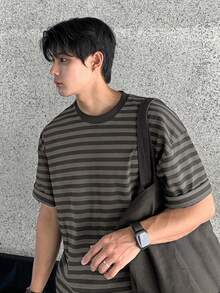 DAZY Men's Black & Gray Striped Crew Neck T-Shirt, Summer - Multicolor - View 3