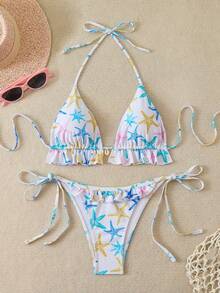 Swim Mod Women's Starfish Random Print Cute Sweet Beach Vacation 2 Pieces Swimsuit, Summer - Multicolor - View 4