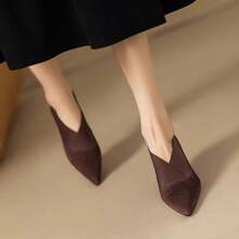 Nuevas botas pequeñas francesas y botas de tobillo temperamento puntiagudo tacón alto mujeres invierno con terciopelo engrosado zapatos de cuero negro, Zapatos de tacón de mujer - Marrón - Ver 3