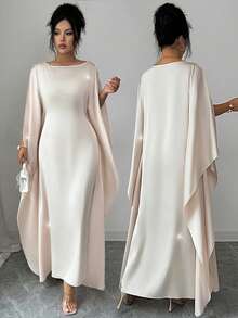 SHEIN Elenzya Vestido largo de color albaricoque elegante para mujer, de unicolor minimalista, para uso diario brillante - Albaricoque - Ver 1
