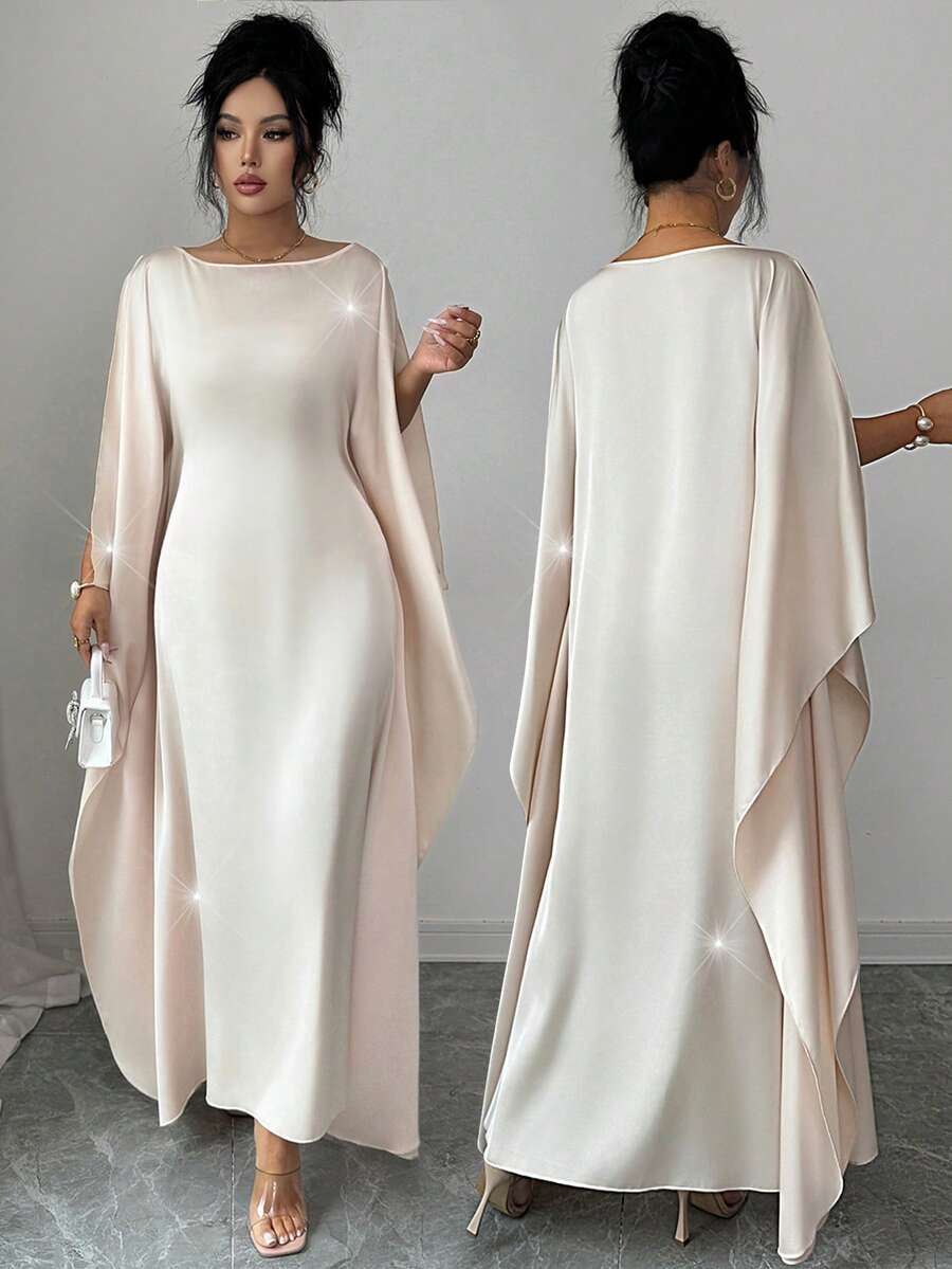 SHEIN Elenzya Vestido largo de color albaricoque elegante para mujer, de unicolor minimalista, para uso diario brillante - Albaricoque - Ver 1