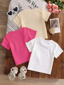 SHEIN 3pcs/Set Infant Toddler Unisex Casual Cute Leopard Heart Letter Print Long Sleeve Knit Crew Neck Sweater & Short Sleeve T-Shirt, Suitable For Baby Boys & Girls, 6 Months - 3 Years, Spring/Summer Babygirl Tees Baby Girl Graphic Shirts Cute Toddler Tops - Multicolor - View 2