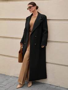 CLARA VERO Women's H-Line Long Lapel Woolen Coat,Jacket,Coats,Winter Clothes,Jackets - Black - View 7