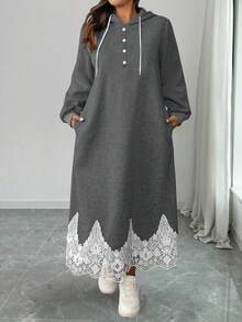 Elenzga 大码女式法式休闲印花长款卫衣连衣裙连帽连衣裙女式长袖长款休闲连衣裙端庄连衣裙卫衣连衣裙女式连衣裙 - 深灰色 - 查看 6