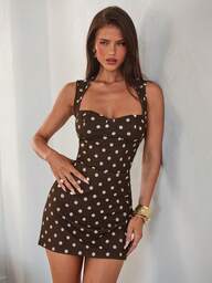 Aloruh Valentinstag Y2K Polka Punkt Herz Ausschnitt rückenfrei Mini Bodycon Kleid, sexy kurzes Kleid