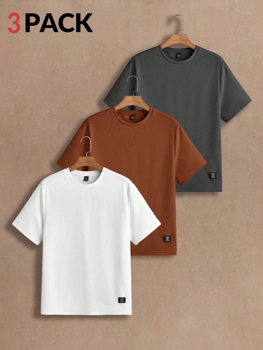 HIMLAND Men's Knit Casual Short Sleeve T-Shirt Men T Shirt Pack Boxy Tees Cotton Tees Men Basic Tees Ribbed Men T-Shirts - Multicolor - View 1