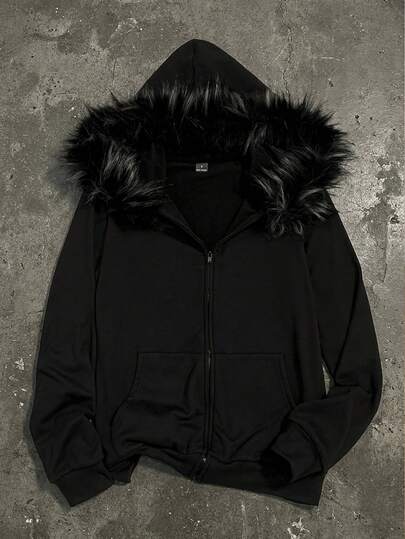 Attitoon Women's Casual Retro Front Zipper Fur Collar Hoodie Sweatshirt, Suitable For Autumn/Winter