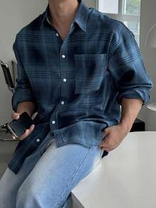 DAZY Men's Blue Striped Shirt, Spring/Autumn - Blue - View 4