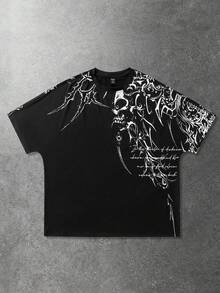 ROMWE MEN Goth Áo thun nam tay ngắn in họa tiết cánh dơi, thích hợp mặc hàng ngày vào mùa xuân/hè - màu đen - Xem 3