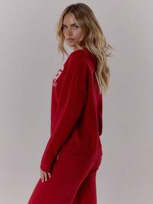 MUSERA 针织宽松休闲圆领套头衫，复古乡村风，可爱田园风，返校季，奶油糖色，适合工作和情人节穿着。 - 酒紅色 - 查看 5