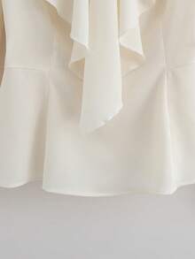 GlowEve CURVE Plus Size Women's Craft Pleated Long Sleeve Elegant Shirt White Elegant Top Elegant Blouses Ruffle Blouse White Blouse Elegant Cream Blouse - White - View 3