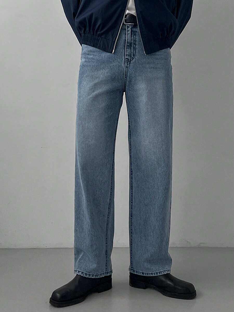 DAZY Quần jeans denim nam màu xanh dương trơn, kiểu dáng cổ điển, thích hợp cho mùa xuân/thu. - Màu xanh lam - Xem 1