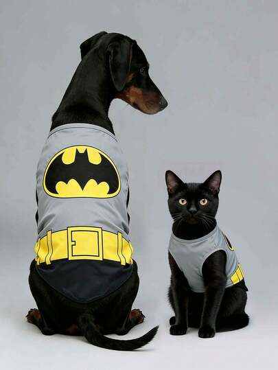 BATMAN X SHEIN 1 件电影卡通图案角色扮演宠物背心，猫衣服，狗衣服，尺码 XXS-XXXXL，特小号，特大号，角色扮演