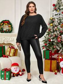 EMERY ROSE Bluza damska w jednolitym kolorze, z ukośnymi ramionami i długim rękawem, luźna i swobodna