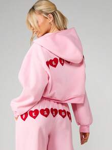 Missguided x Playboy Áo hoodie dáng rộng, khóa kéo, điểm nhấn là họa tiết trái tim và logo thỏ, thích hợp cho phong cách thời trang đường phố thường ngày. - Hồng - Xem 3