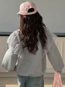 DAZY Tween Girls Crew Neck Fleece Printed Sweatshirt, Fall - Grey - View 6