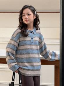 DAZY Tween Girls' Casual Striped Turtleneck Sweater, Fall