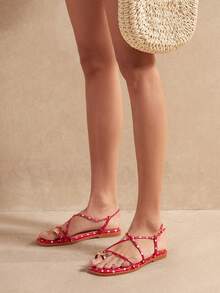 SHUZIA #ArtSpot Sandal quai ngang chấm bi đỏ dành cho nữ – Màu sắc rực rỡ, bắt mắt và thu hút. - Đỏ - Xem 4