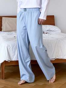 DAZY Men's Autumn Elastic Waist Blue Striped Lounge Pants - Blue - View 5