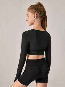 SHEIN 少女两件套 - 黑色吊带背心 + 运动背心，四向弹力丝滑柔软面料 - 黑色 - 查看 4