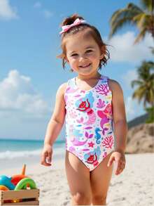 Baby Girls' Holiday Style Printed One-Piece Swimsuit, Suitable For Beach And Pool Fun, Summer Holiday Summer Vacation Thermal Christmas Holiday Festival New Years Valentines Swim Baby Girl Beach Wear Toddler Beach Wear Swimsuit Toddler Girls Toddler Girl Swimsuit Toddler Swimsuit Baby Girl Swimsuit Toddler Swimwear Mermaid Swimsuit Flower Print Bathing Suit Toddler Toddler Girl Mermaid Swimsuit Under The Sea Bathing Suit Toddler Girl Girls One Piece Summer Outfit Swimsuit Baby Girl One Piece Gir Toddler Girl Dinosaur Swimsuit - Pink - View 7