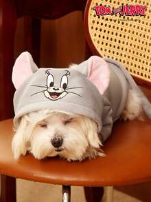 TOM & JERRY X PETSIN 1件大耳朵老鼠印花宠物连帽衫，灰色加厚保暖秋冬宠物服装 - 灰色 - 查看 5