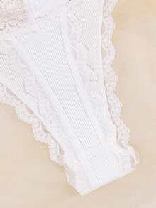 Contrast Lace Bow Decor Panty Sexy Lingerie Bow Tie - White - View 3