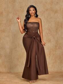 Brilight Robe d'été et de printemps pour femmes, avec sangle à l'avant et au milieu des hanches, coupe sirène - Une robe de femme sexy, élégante et simple. Elle convient pour porter lors de fêtes, de rassemblements et de jours de vacances. - Marron - Voir 6