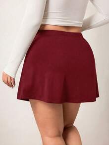 Enliva Rok Kasual A-Line Polos Warna-warni Ukuran Plus untuk Wanita (Dengan Celana Pendek), Cocok untuk Lekuk Tubuh Bulat di Tahun Baru 2026, untuk Bentuk Tubuh Apel & Bulat - Burgundy - View 2